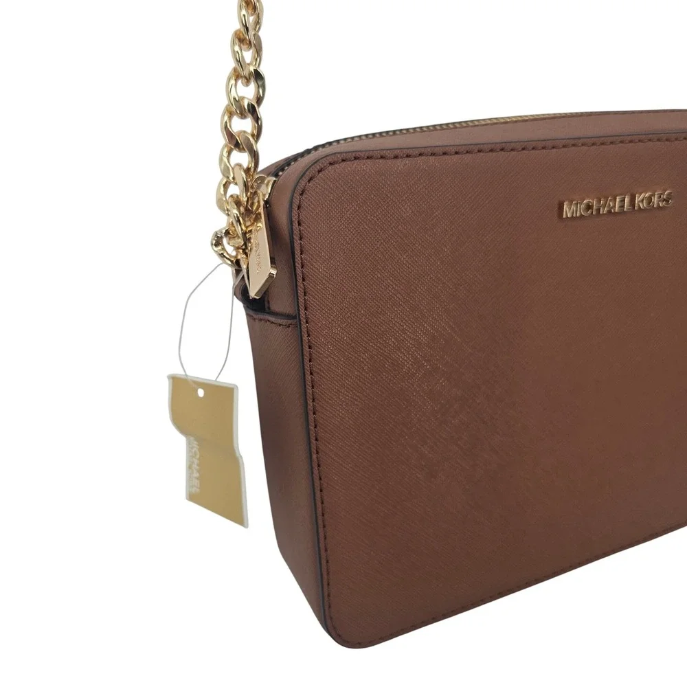 Michael Kors Jet Set Large East West Crossbody Bag Brown Saffiano Leather Gold
